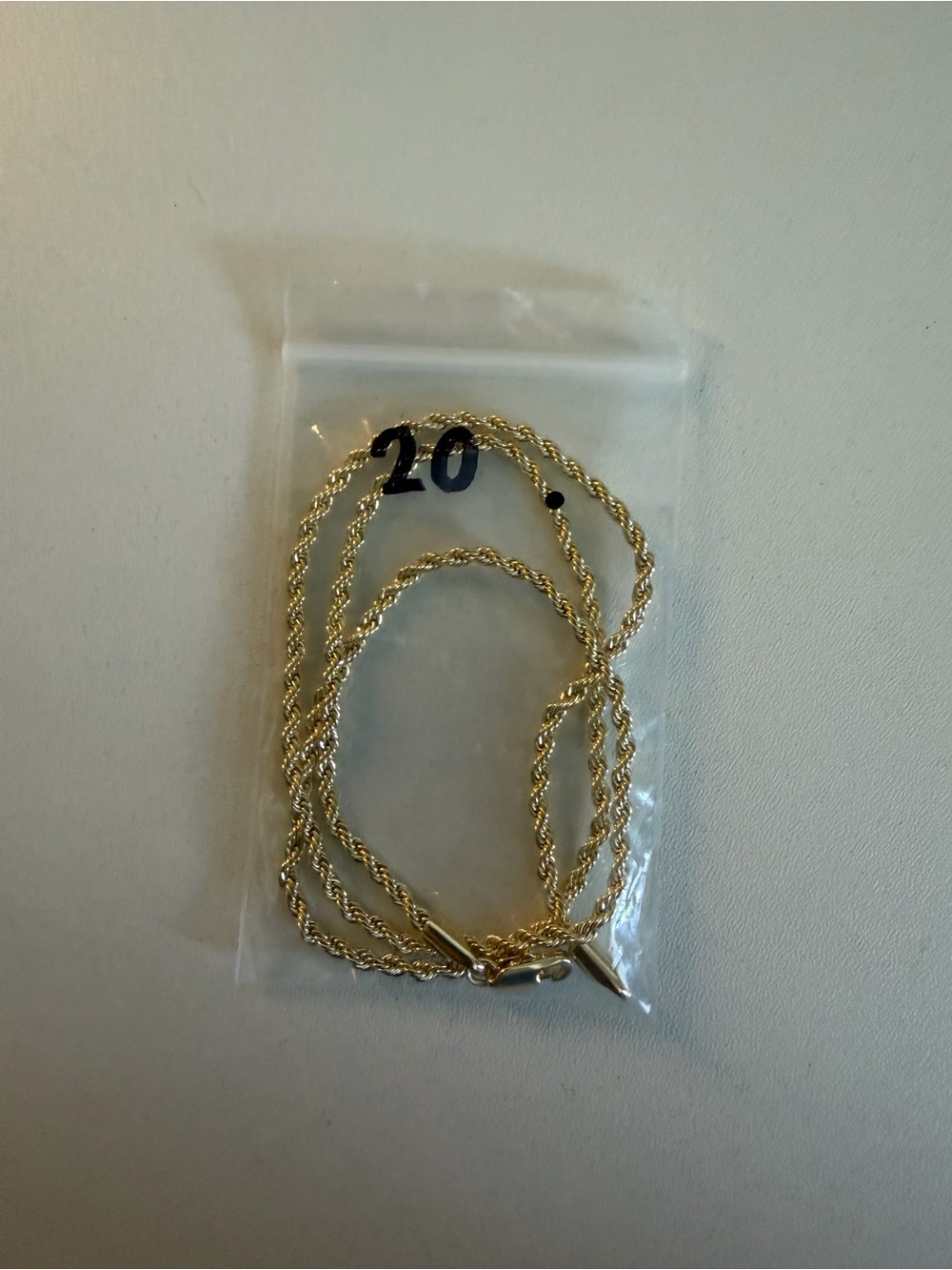 Gold Twisted Rope Necklace, 20in, New